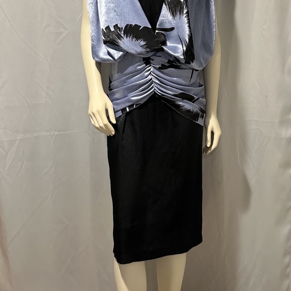 80s Cocoon Dress Lavender Black Hammered Satin Cocktail Party Sz Small - Picture 2 of 6